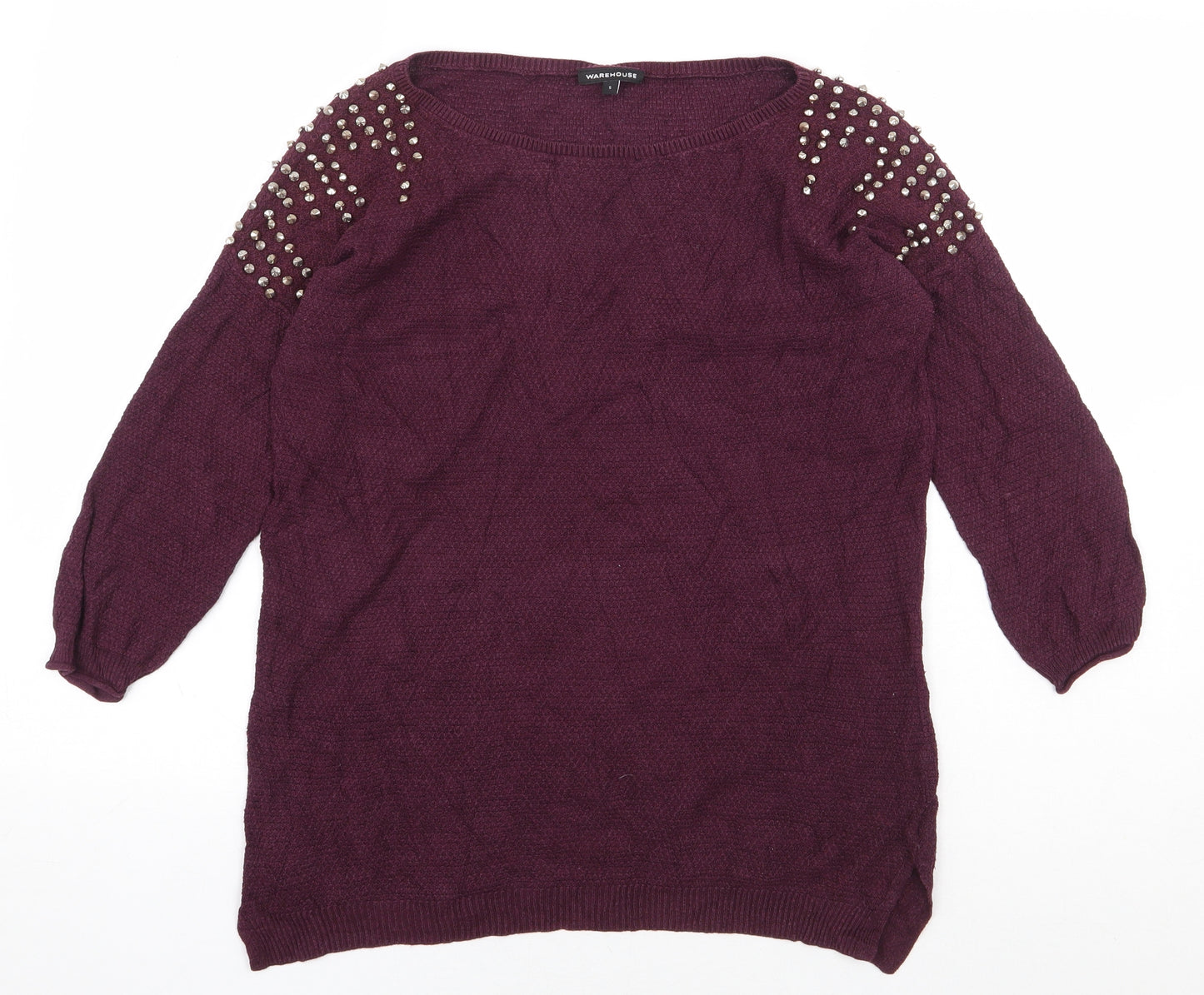 Warehouse Womens Purple Cotton Basic Blouse Size S Boat Neck