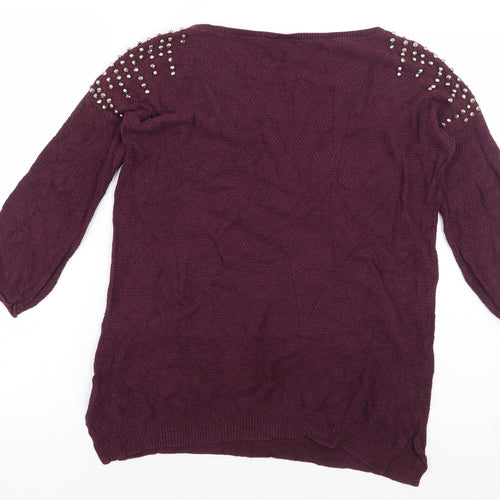 Warehouse Womens Purple Cotton Basic Blouse Size S Boat Neck