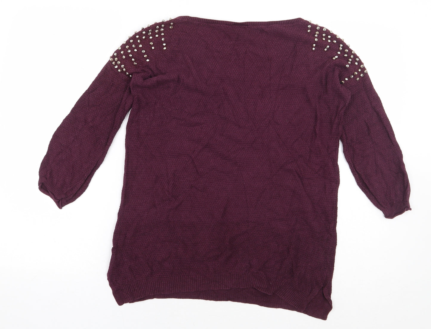 Warehouse Womens Purple Cotton Basic Blouse Size S Boat Neck