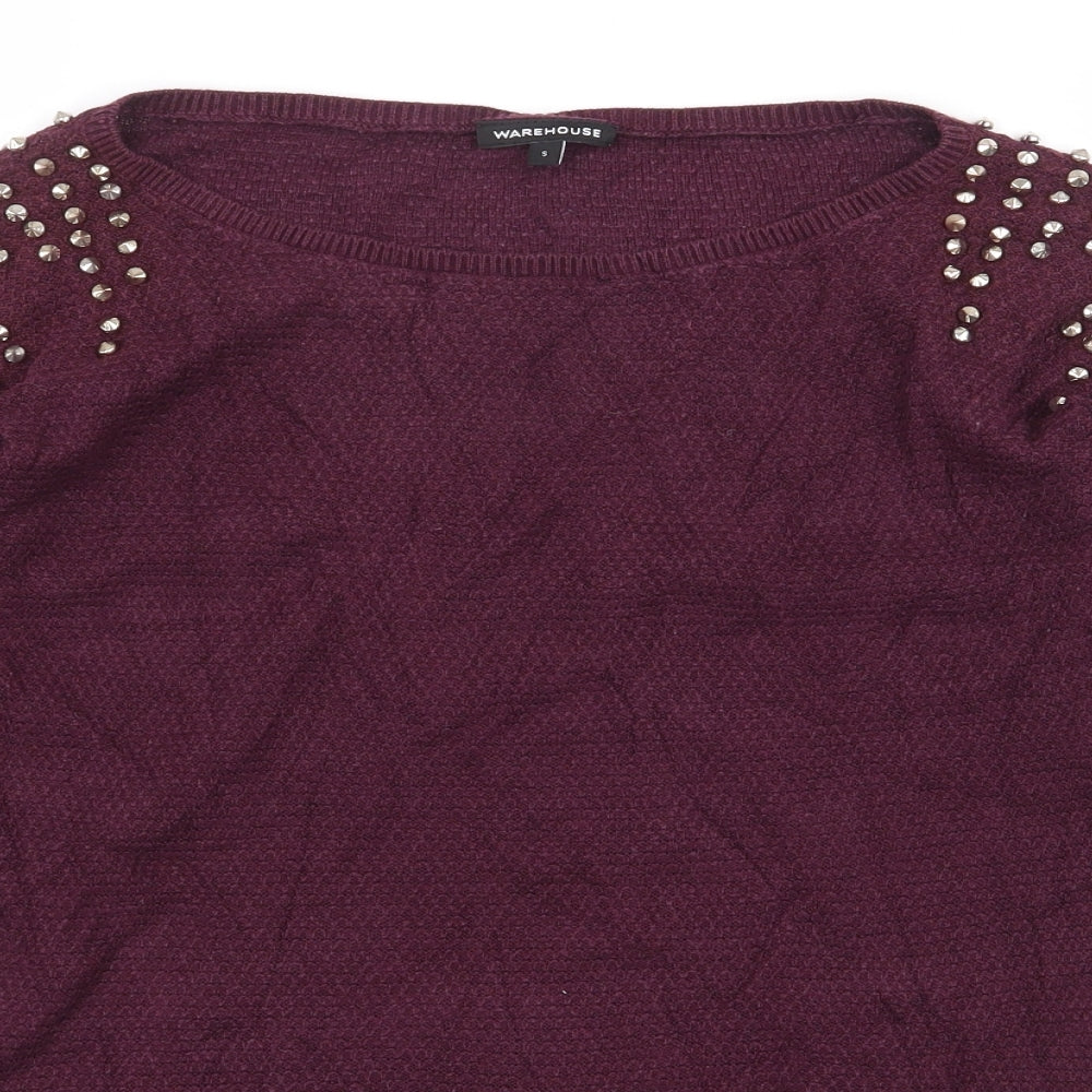 Warehouse Womens Purple Cotton Basic Blouse Size S Boat Neck