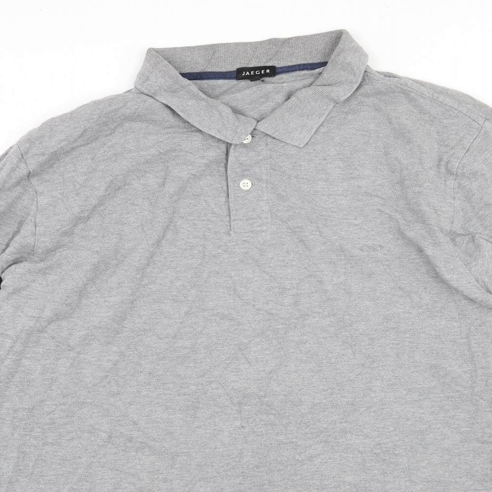 Jaeger Mens Grey 100% Cotton Polo Size XL Collared Button