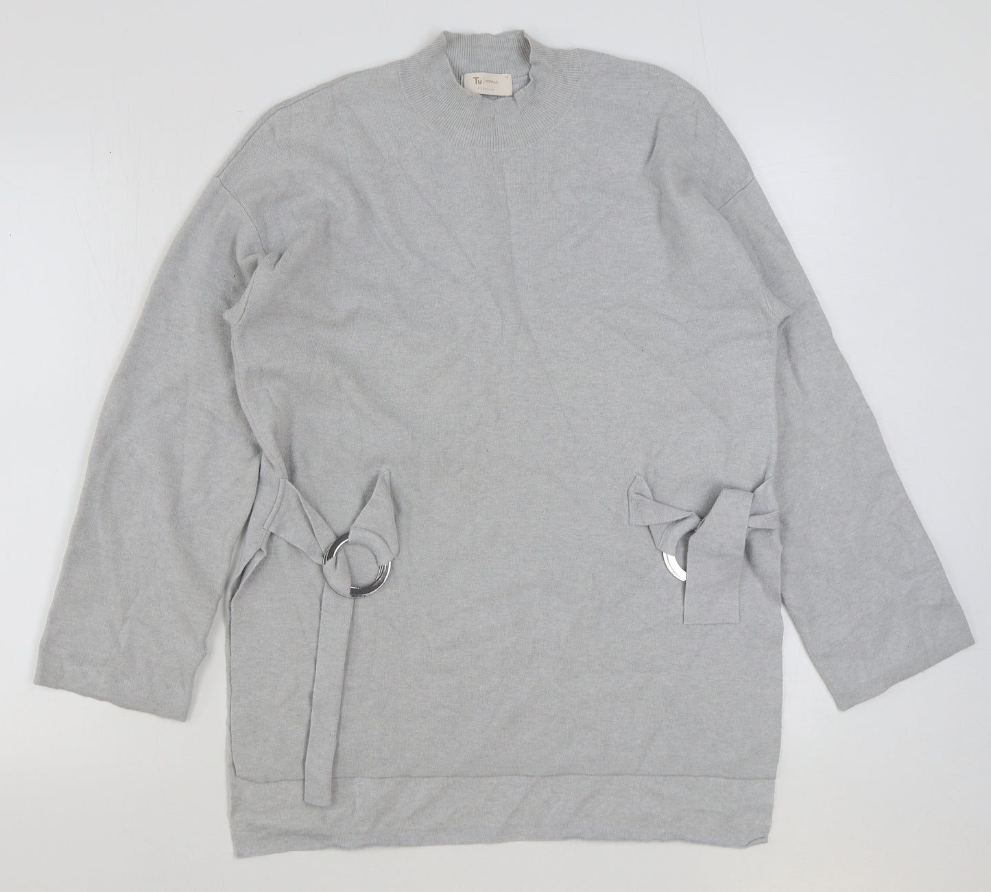 TU Womens Grey Round Neck Acrylic Pullover Jumper Size 14