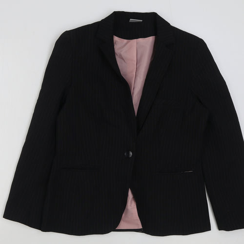 Select Womens Black Striped Polyester Jacket Blazer Size 14