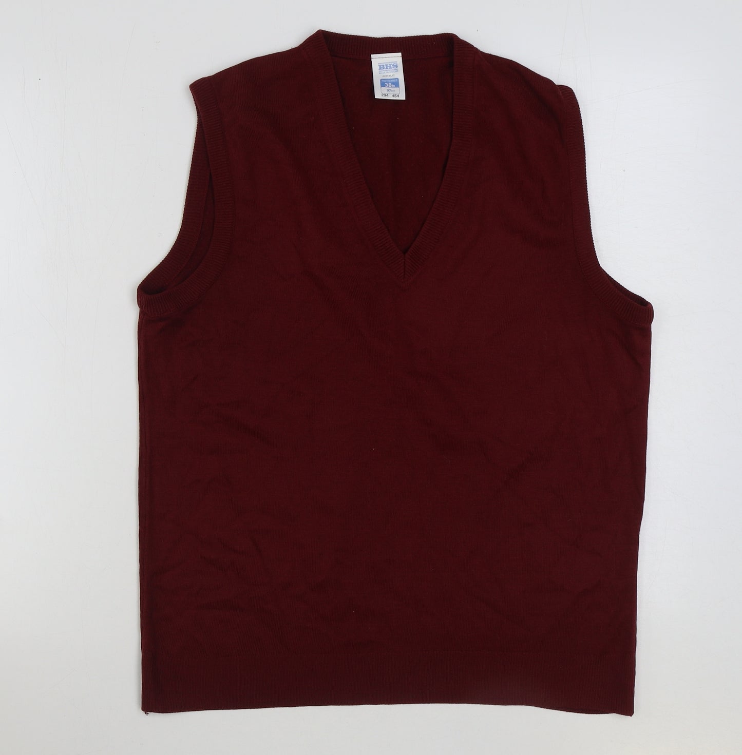 BHS Mens Red V-Neck Acrylic Vest Jumper Size M