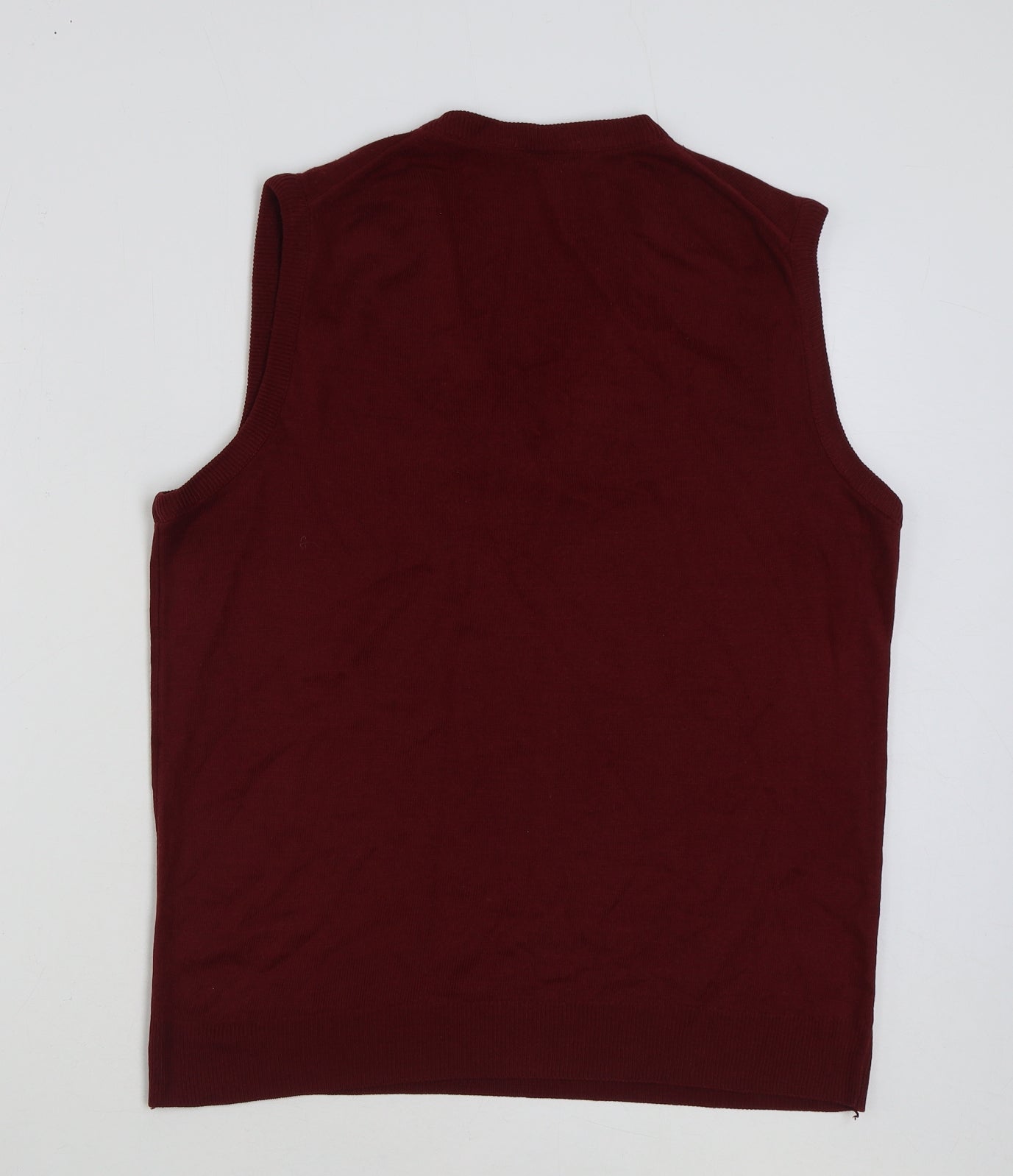 BHS Mens Red V-Neck Acrylic Vest Jumper Size M