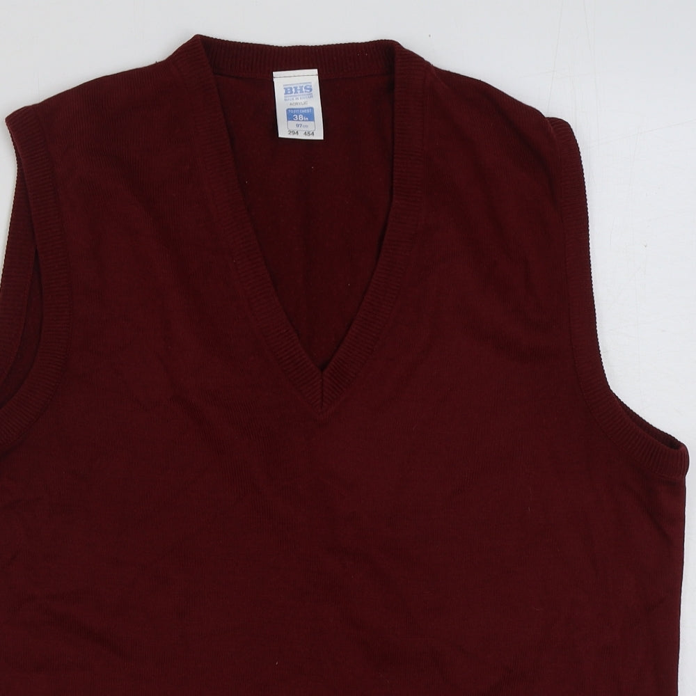 BHS Mens Red V-Neck Acrylic Vest Jumper Size M