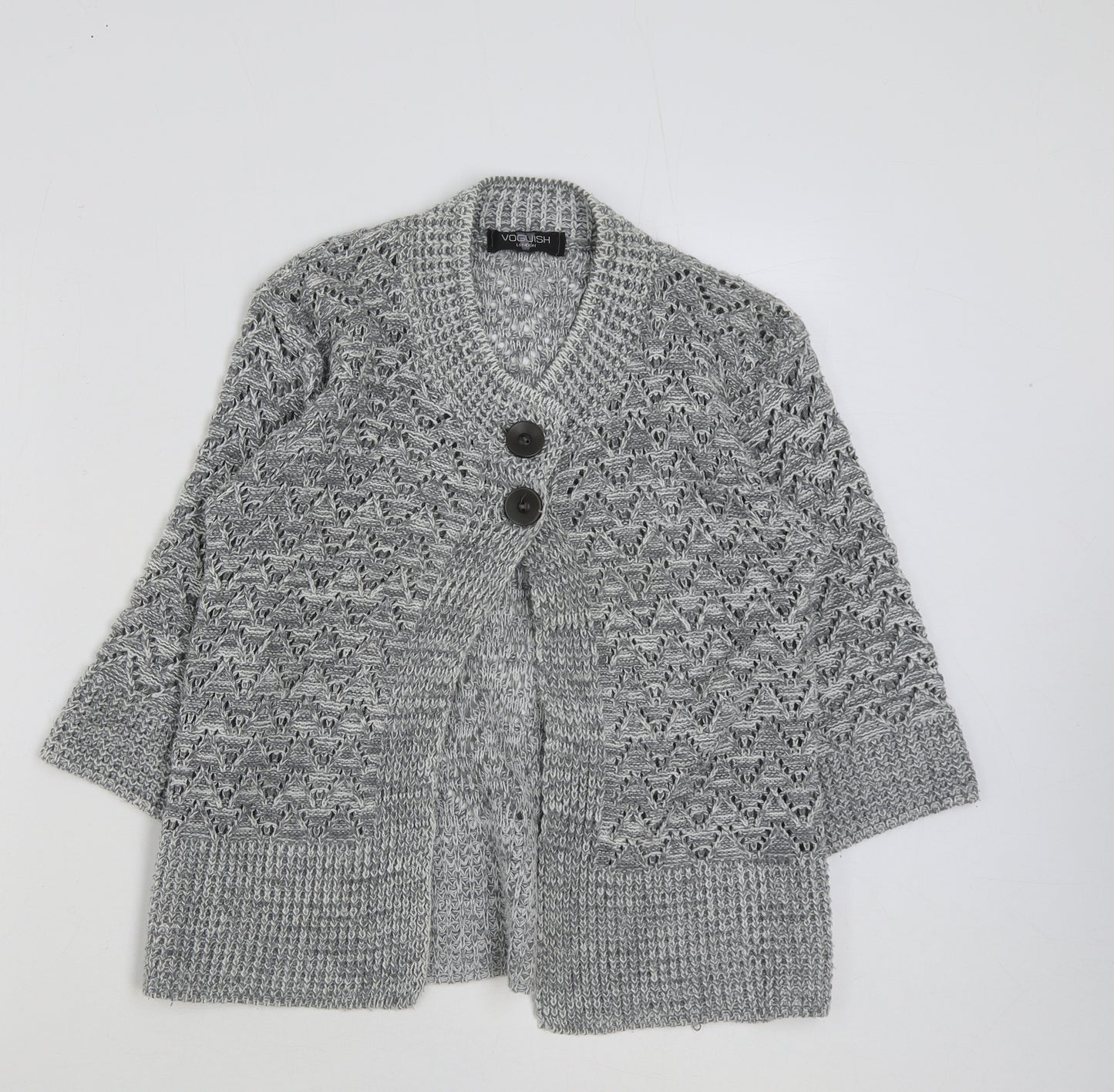 Voguish Womens Grey Round Neck Acrylic Cardigan Jumper Size S