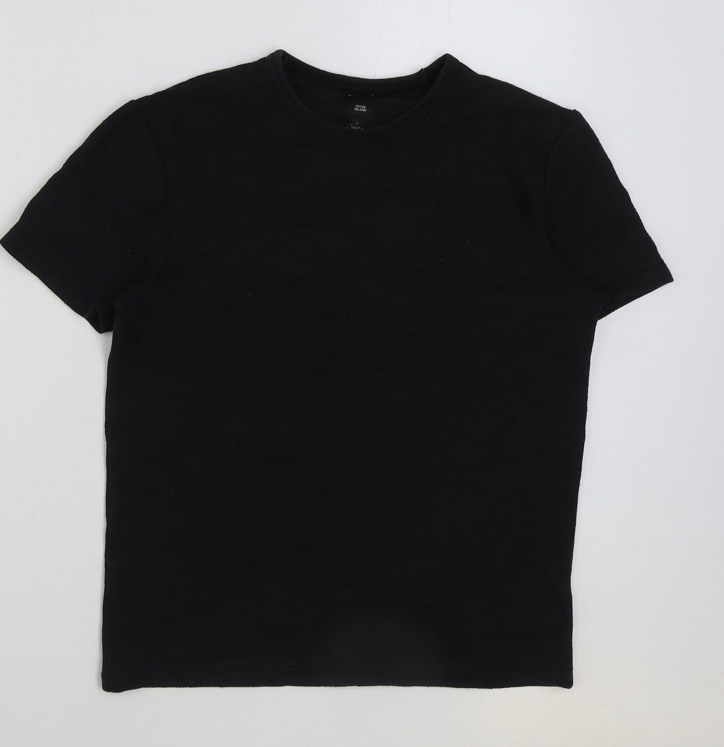 River Island Mens Black Polyester T-Shirt Size S Round Neck