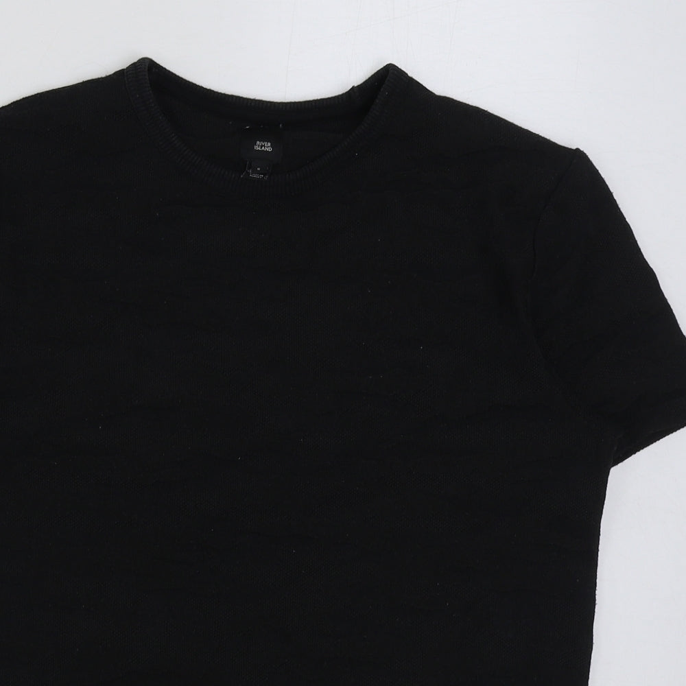 River Island Mens Black Polyester T-Shirt Size S Round Neck