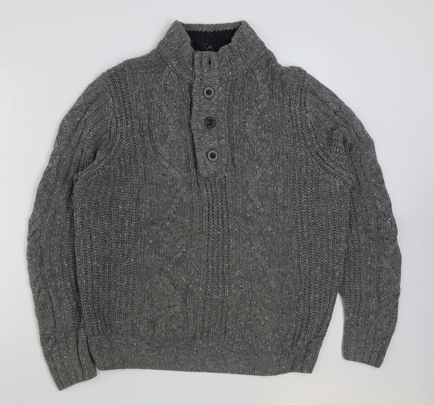 NEXT Mens Grey Collared Acrylic Pullover Jumper Size M