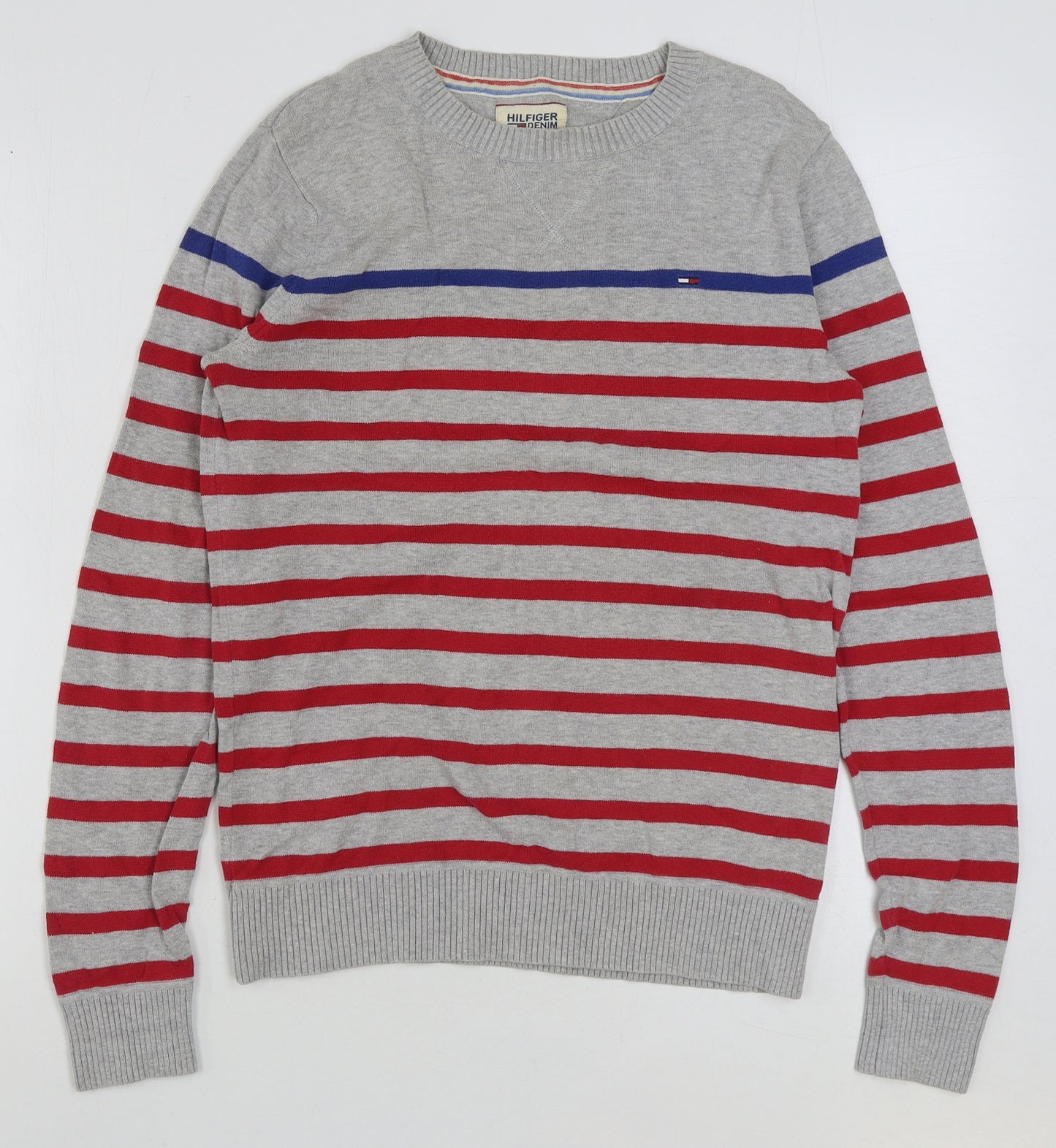 Tommy Hilfiger Mens Multicoloured Round Neck Striped Cotton Pullover Jumper Size S