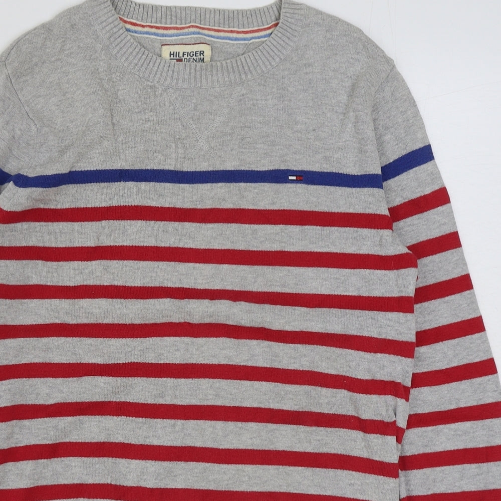 Tommy Hilfiger Mens Multicoloured Round Neck Striped Cotton Pullover Jumper Size S