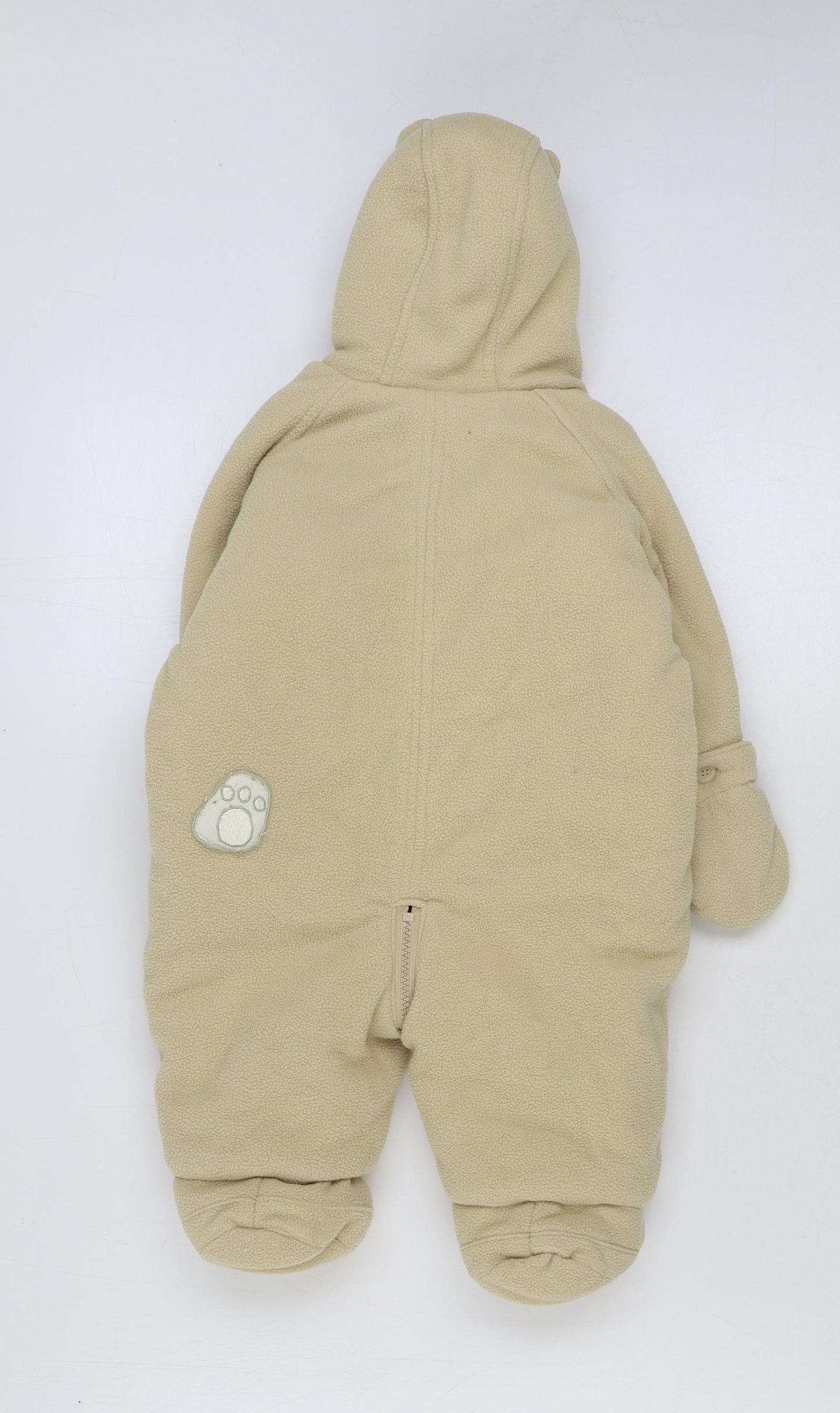 Preworn Baby Beige Overcoat Snowsuit Size 3-6 Months Zip - Teddy Bear