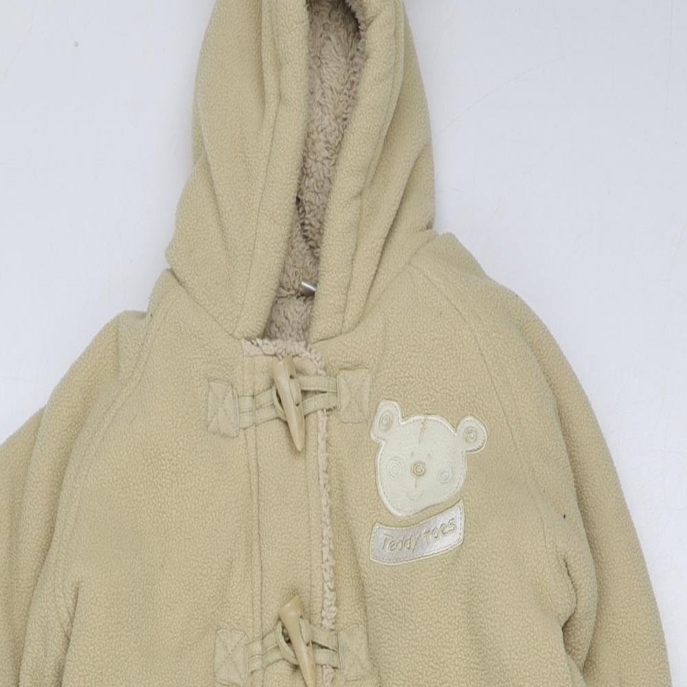 Preworn Baby Beige Overcoat Snowsuit Size 3-6 Months Zip - Teddy Bear