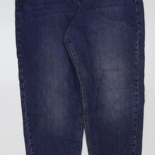 Marks and Spencer Womens Blue Cotton Mom Jeans Size 14 L27 in Regular Button