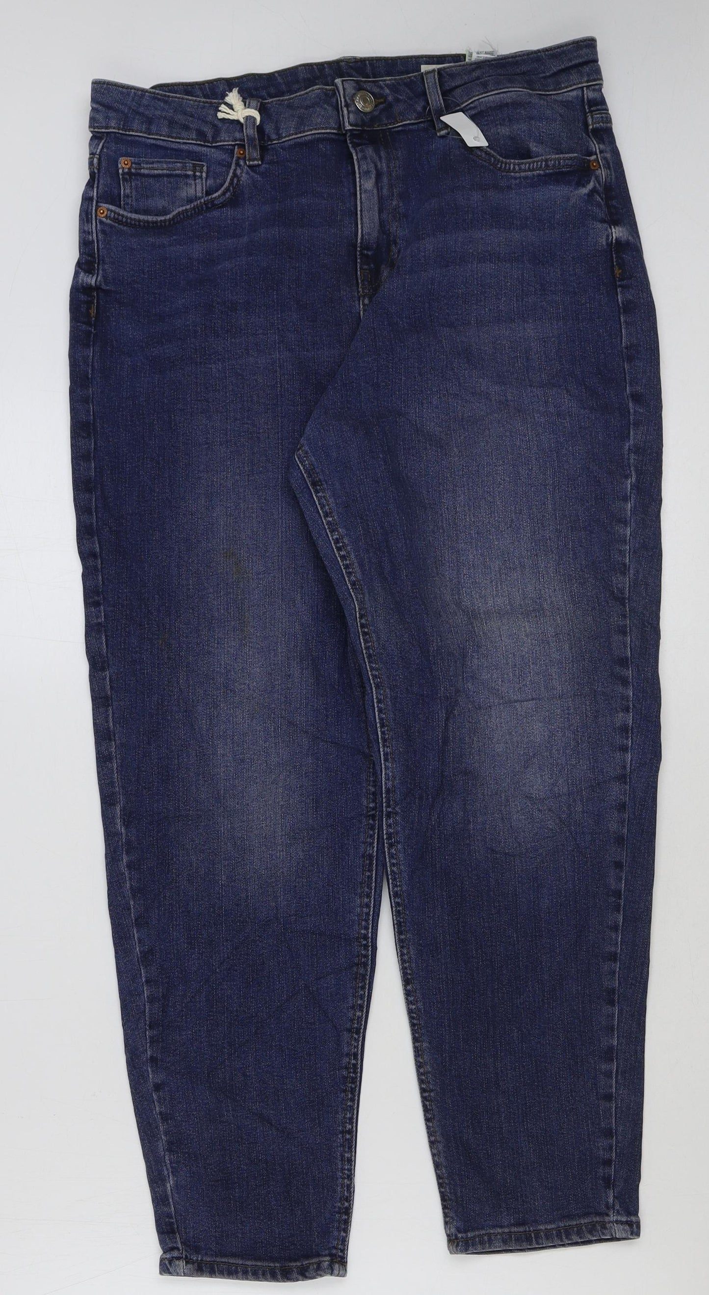 Marks and Spencer Womens Blue Cotton Mom Jeans Size 14 L27 in Regular Button