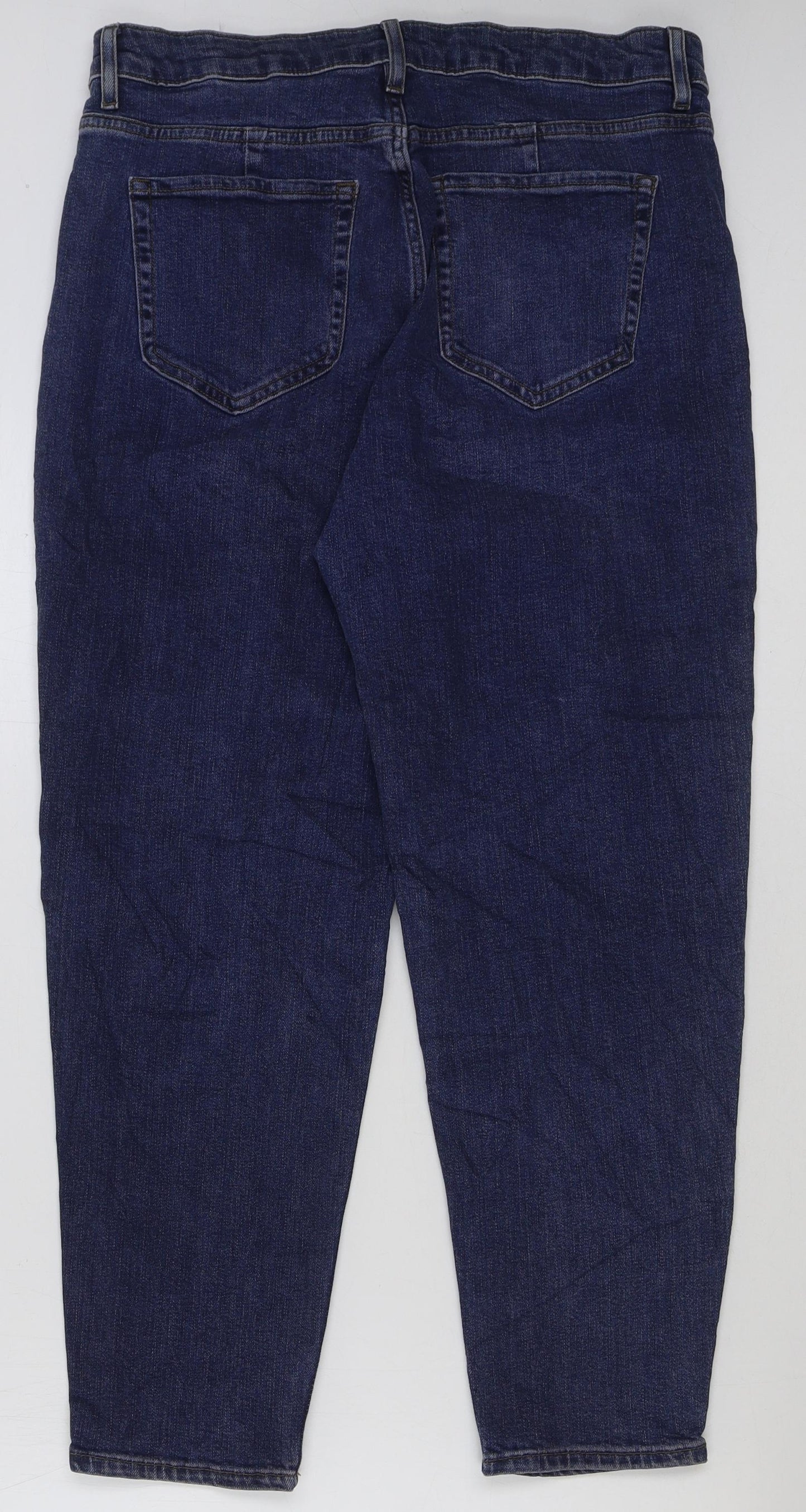 Marks and Spencer Womens Blue Cotton Mom Jeans Size 14 L27 in Regular Button