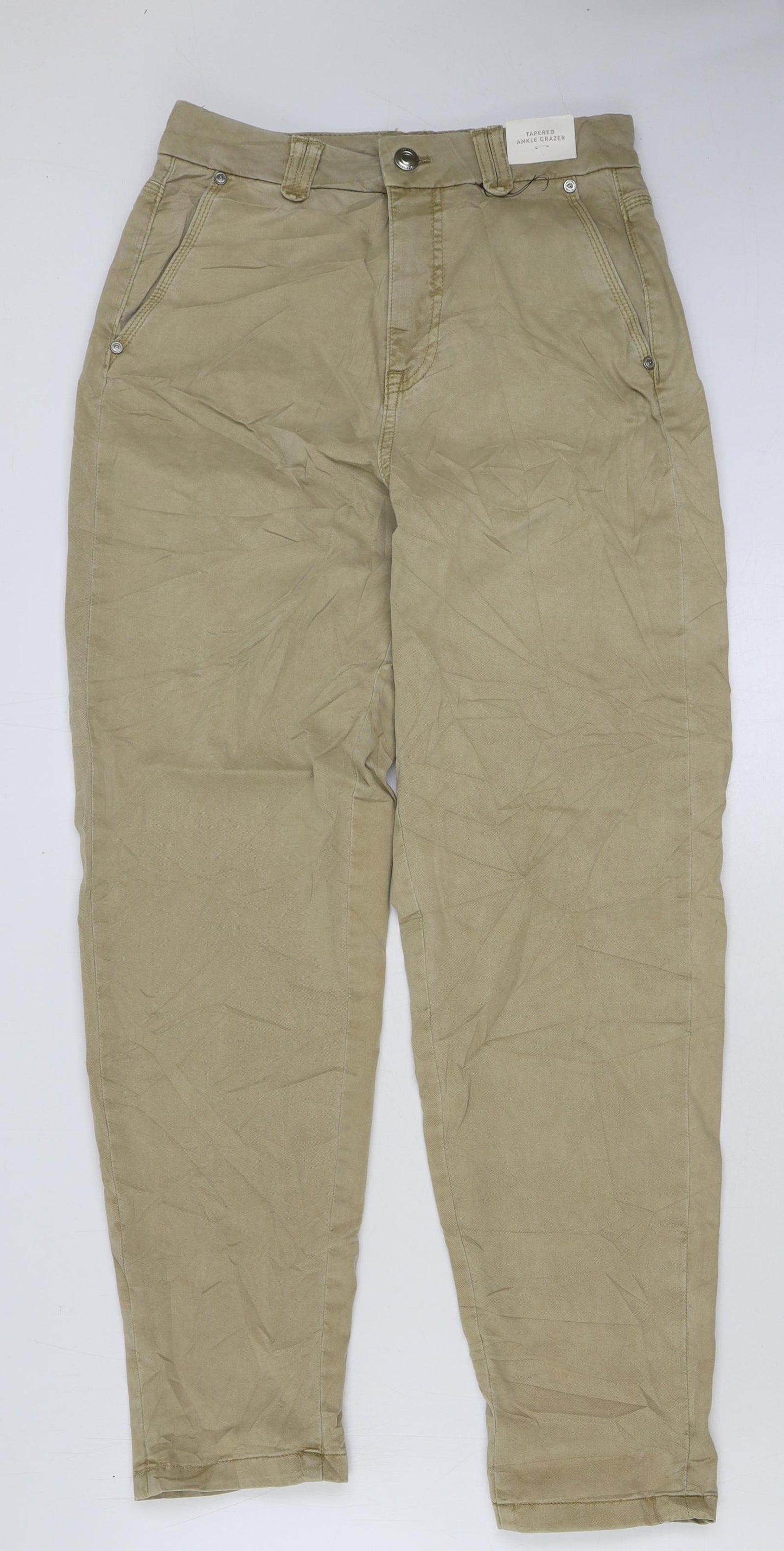 Per Una Womens Beige Cotton Chino Trousers Size 8 L29 in Regular Button