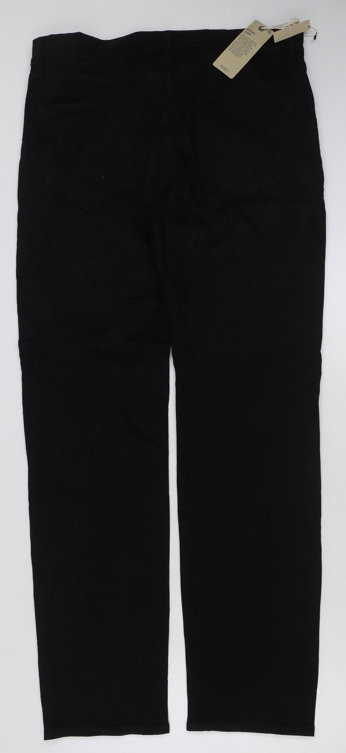 Marks and Spencer Mens Black Cotton Straight Jeans Size 34 in L31 in Regular Button
