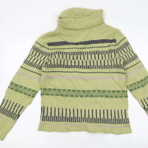 Becky Jacks Mens Green Roll Neck Geometric Acrylic Pullover Jumper Size L