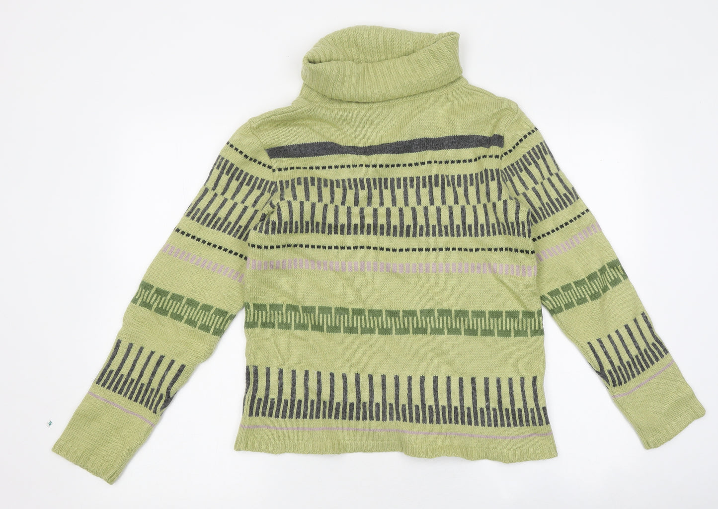 Becky Jacks Mens Green Roll Neck Geometric Acrylic Pullover Jumper Size L