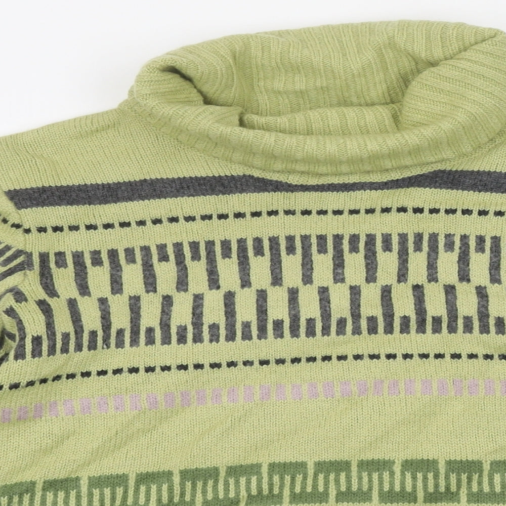 Becky Jacks Mens Green Roll Neck Geometric Acrylic Pullover Jumper Size L
