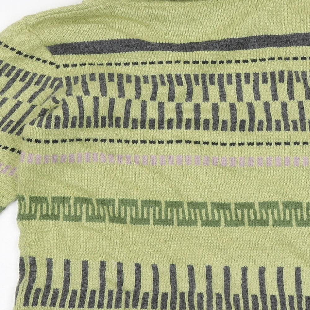 Becky Jacks Mens Green Roll Neck Geometric Acrylic Pullover Jumper Size L