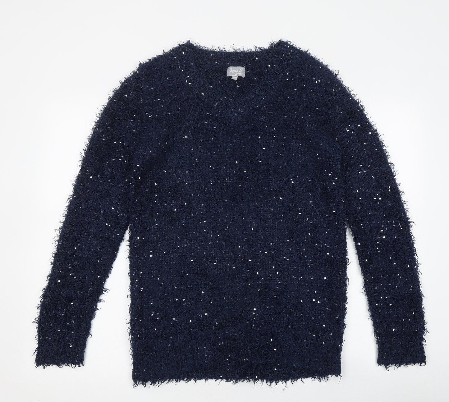 Lottie Loves Womens Blue Round Neck Polyester Pullover Jumper Size 12