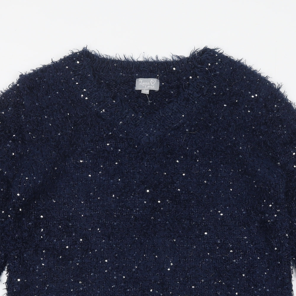 Lottie Loves Womens Blue Round Neck Polyester Pullover Jumper Size 12