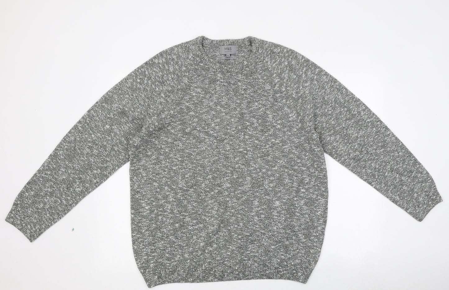 Marks and Spencer Mens Grey Round Neck Cotton Pullover Jumper Size XL