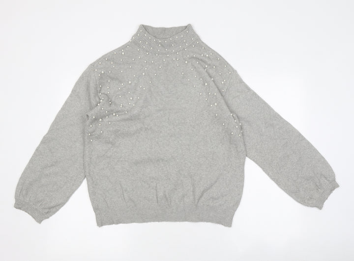 Body Flirt Womens Grey High Neck Polyester Pullover Jumper Size 8