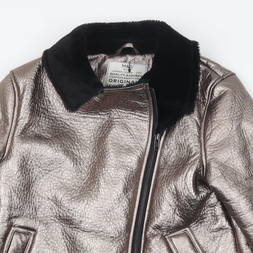 Marks and Spencer Womens Gold Biker Coat Size 12 Zip
