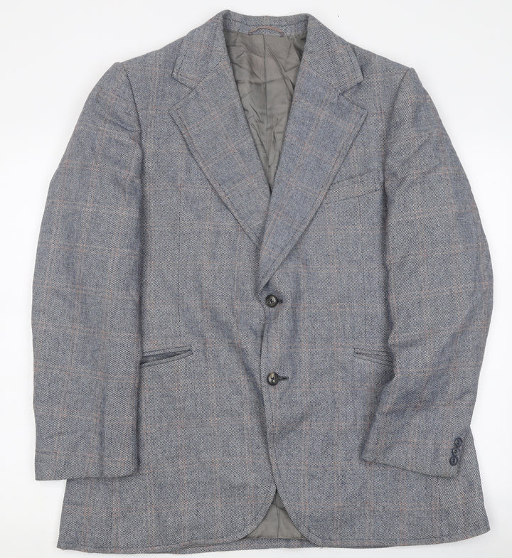 John Collins Mens Blue Check Jacket Blazer Size L Button