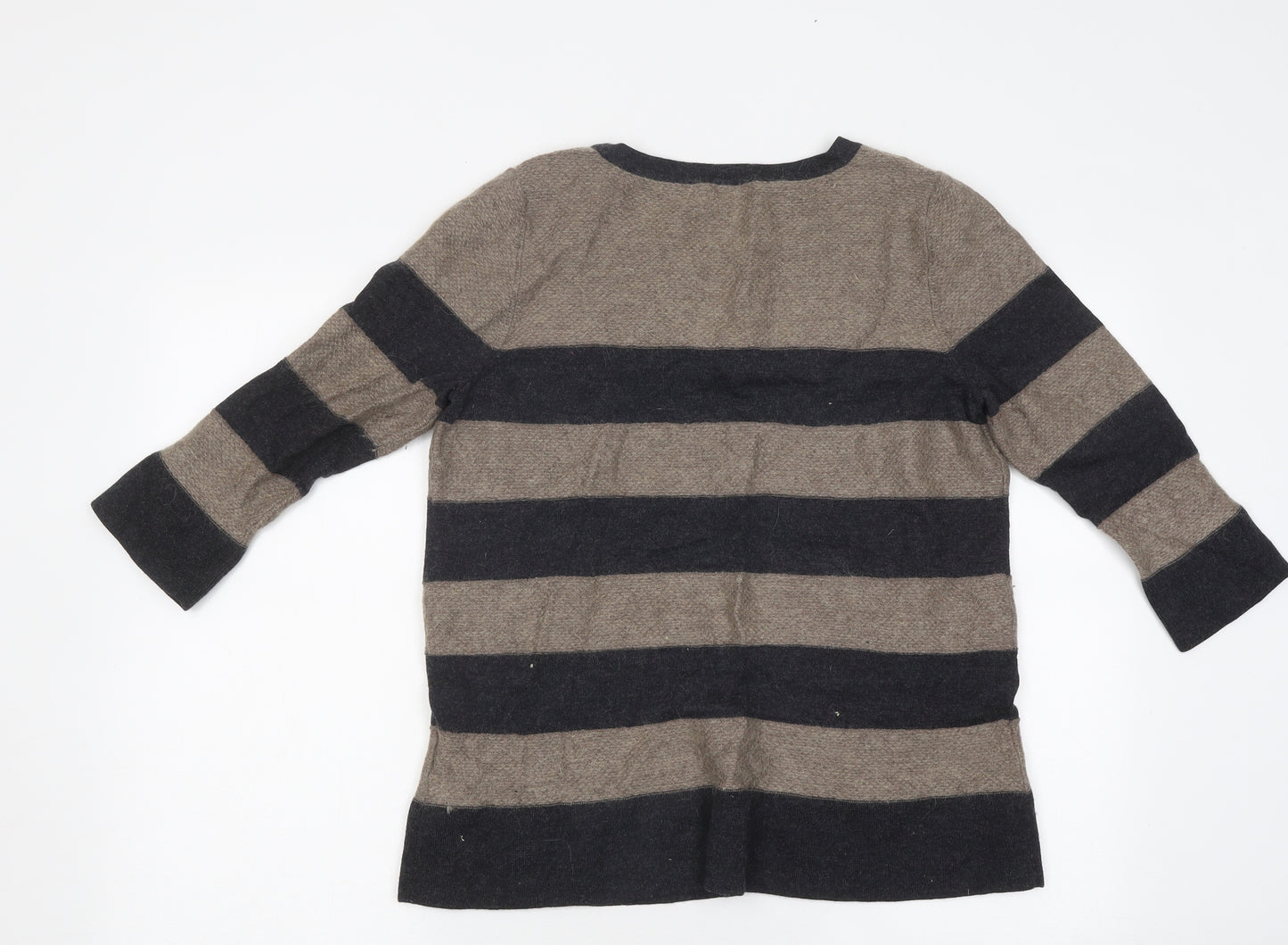 Jaeger Womens Brown Striped Polyester Basic T-Shirt Size L Round Neck