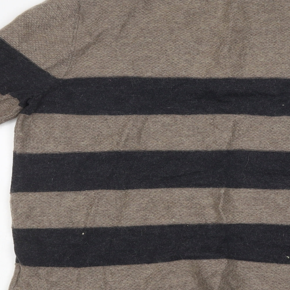 Jaeger Womens Brown Striped Polyester Basic T-Shirt Size L Round Neck