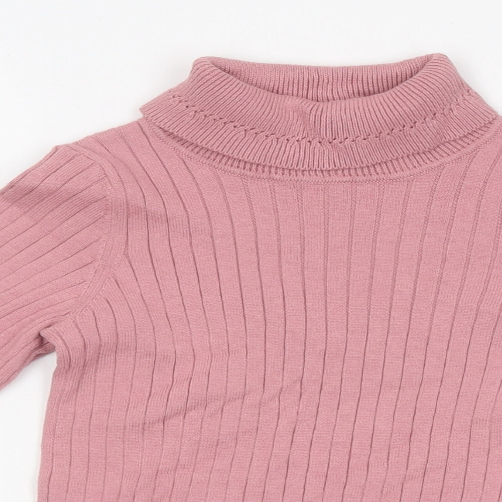 George Girls Pink Polyester Basic T-Shirt Size 7-8 Years Roll Neck Pullover