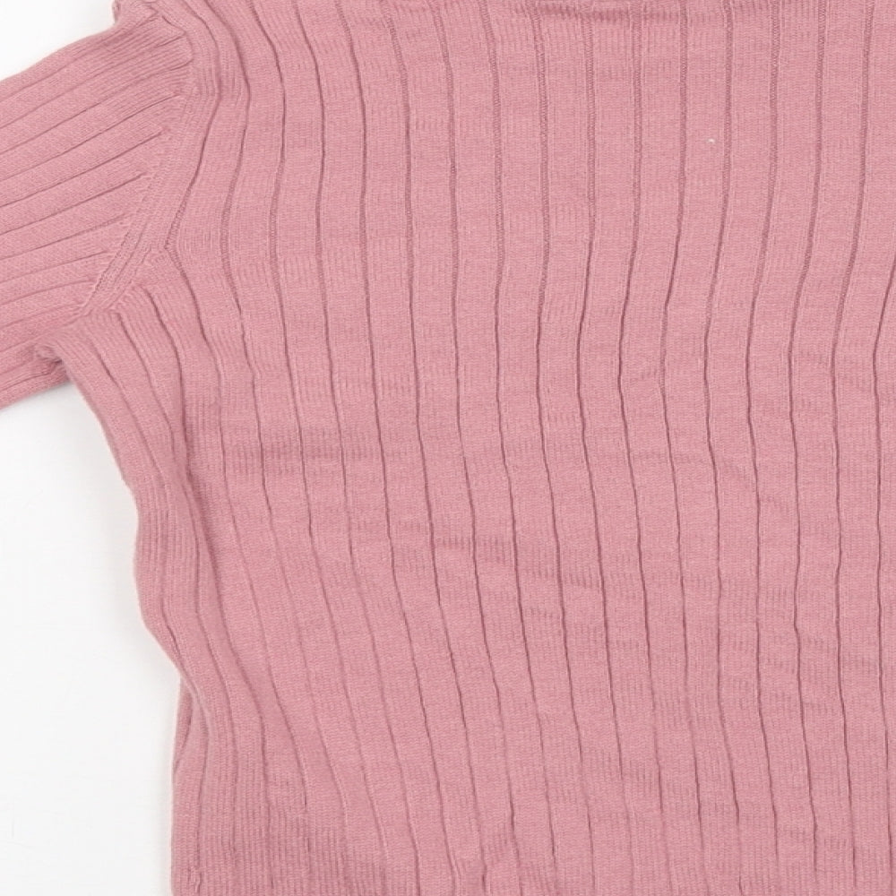 George Girls Pink Polyester Basic T-Shirt Size 7-8 Years Roll Neck Pullover