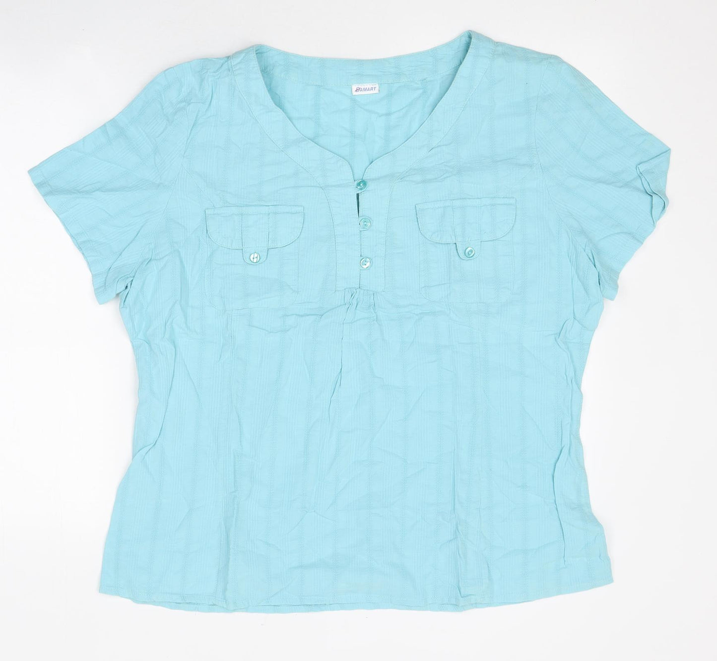 Damart Womens Blue Polyester Basic T-Shirt Size L V-Neck