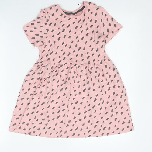 Marks and Spencer Girls Pink Polka Dot Polyester Skater Dress Size 5-6 Years Round Neck Pullover