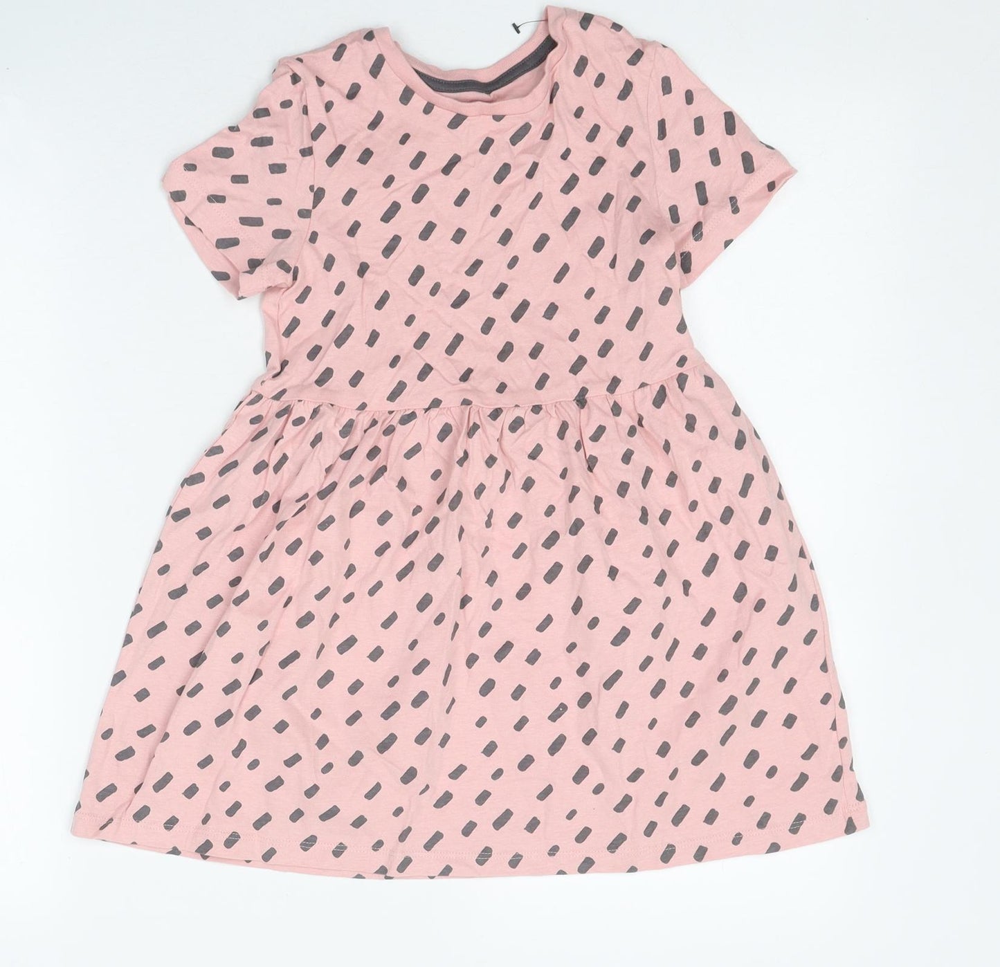 Marks and Spencer Girls Pink Polka Dot Polyester Skater Dress Size 5-6 Years Round Neck Pullover