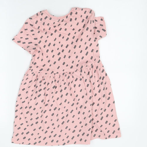 Marks and Spencer Girls Pink Polka Dot Polyester Skater Dress Size 5-6 Years Round Neck Pullover