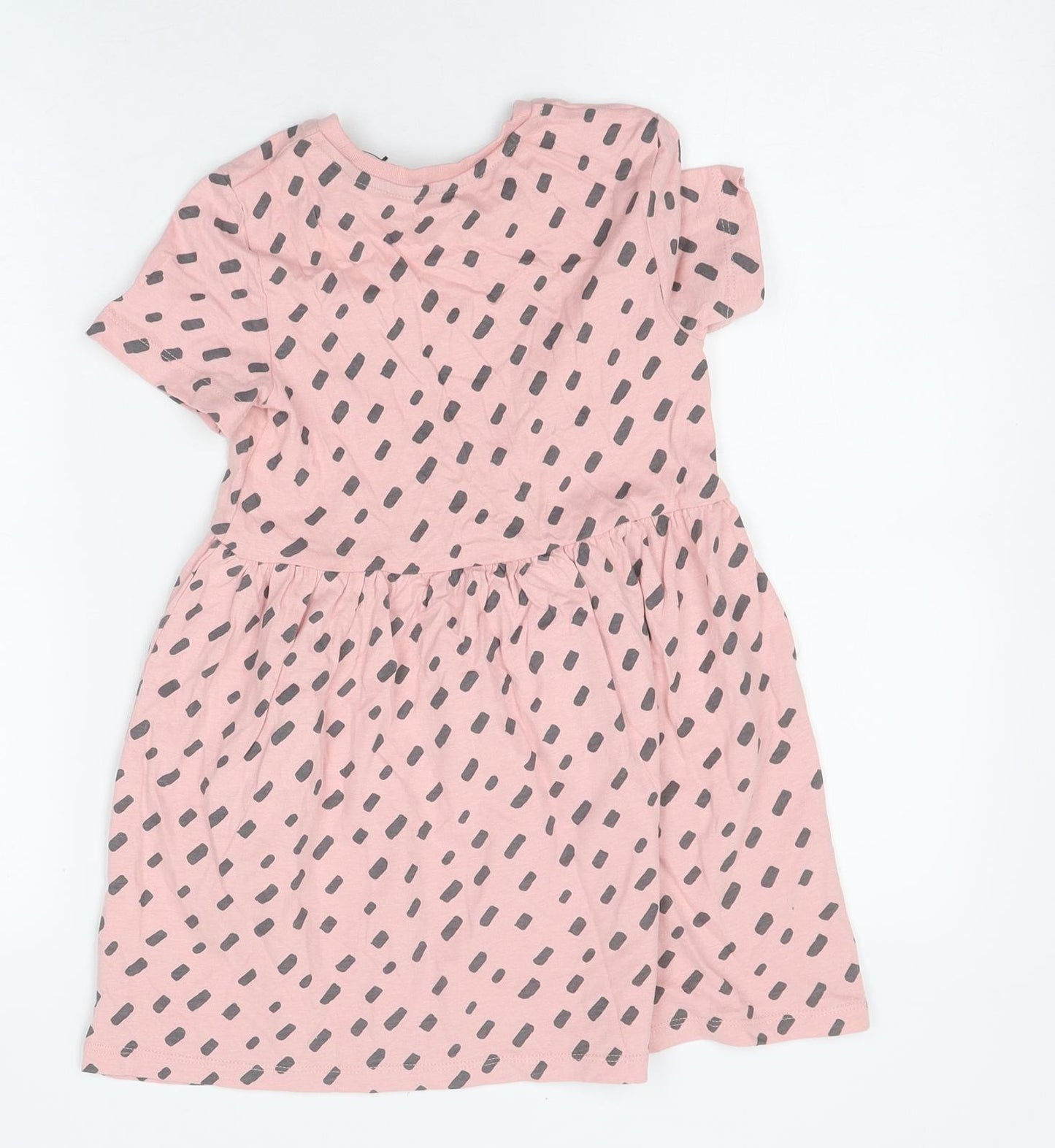 Marks and Spencer Girls Pink Polka Dot Polyester Skater Dress Size 5-6 Years Round Neck Pullover