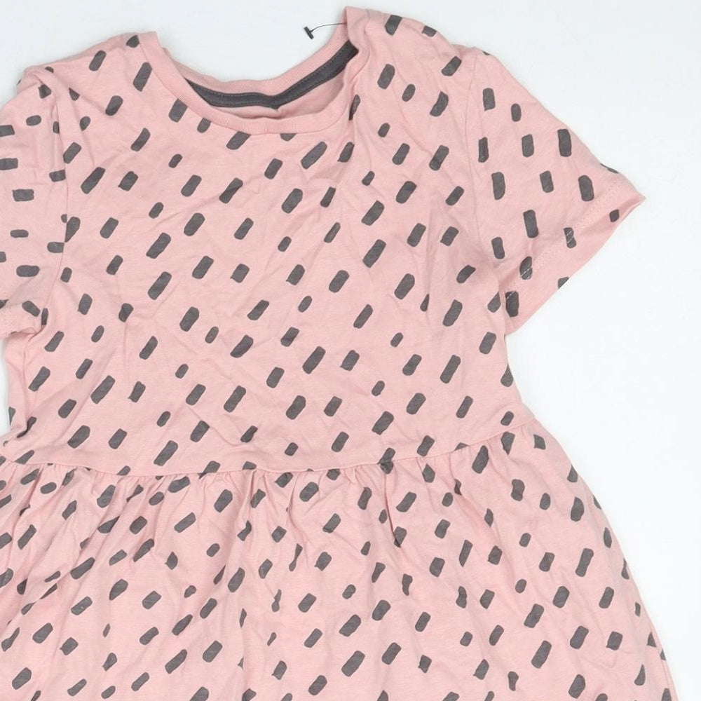 Marks and Spencer Girls Pink Polka Dot Polyester Skater Dress Size 5-6 Years Round Neck Pullover