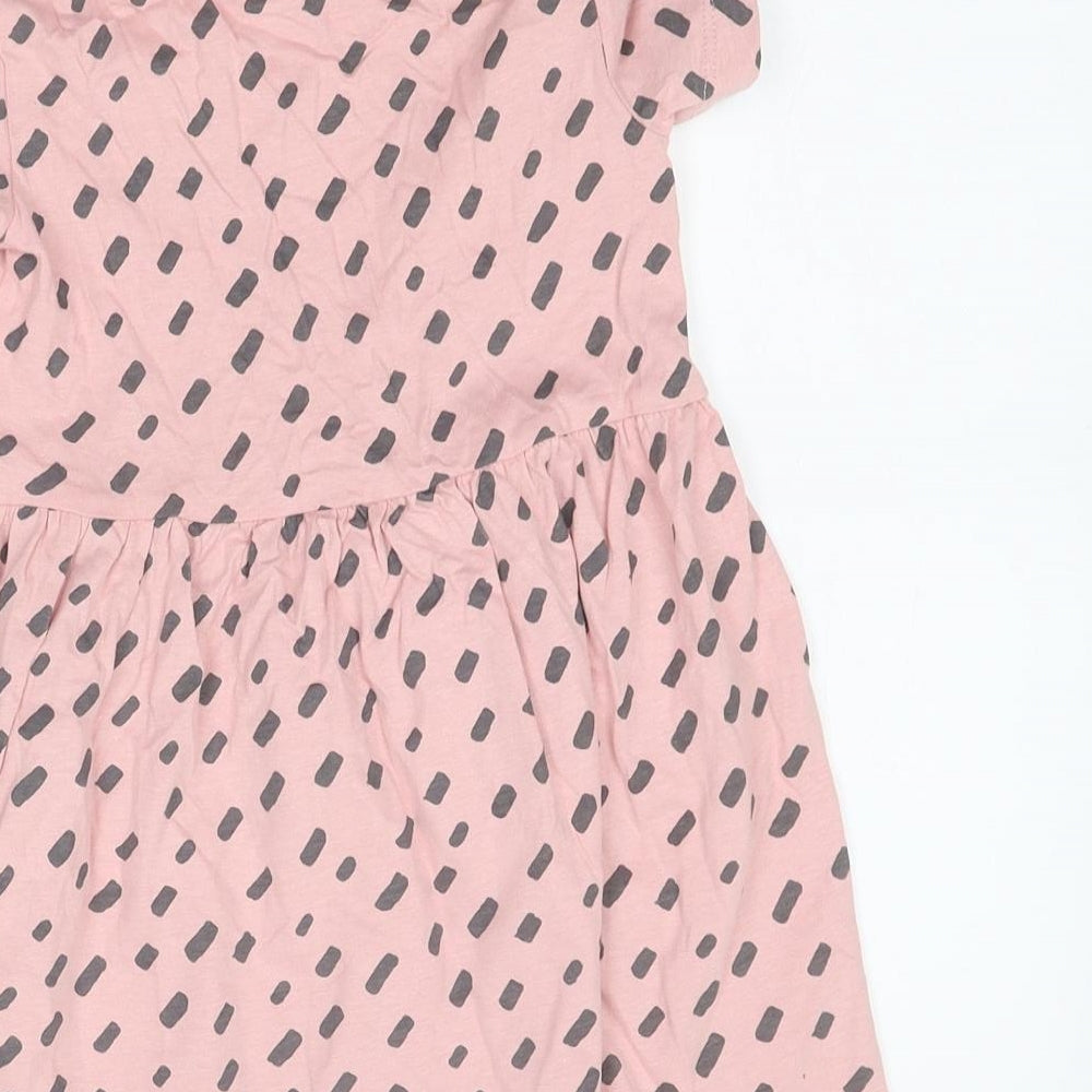 Marks and Spencer Girls Pink Polka Dot Polyester Skater Dress Size 5-6 Years Round Neck Pullover