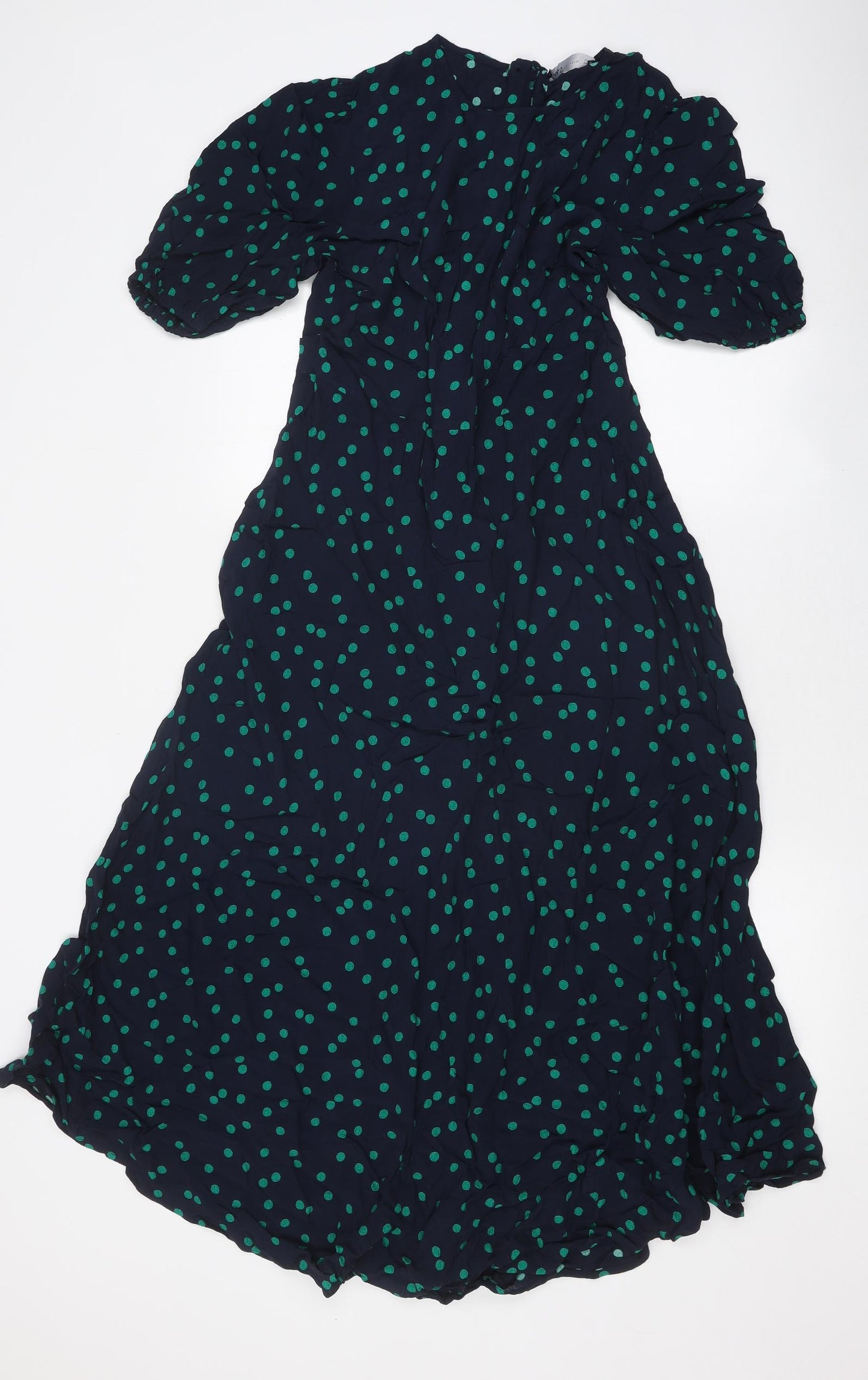 Marks and Spencer Womens Blue Polka Dot Polyester A-Line Size 12 Round Neck Pullover