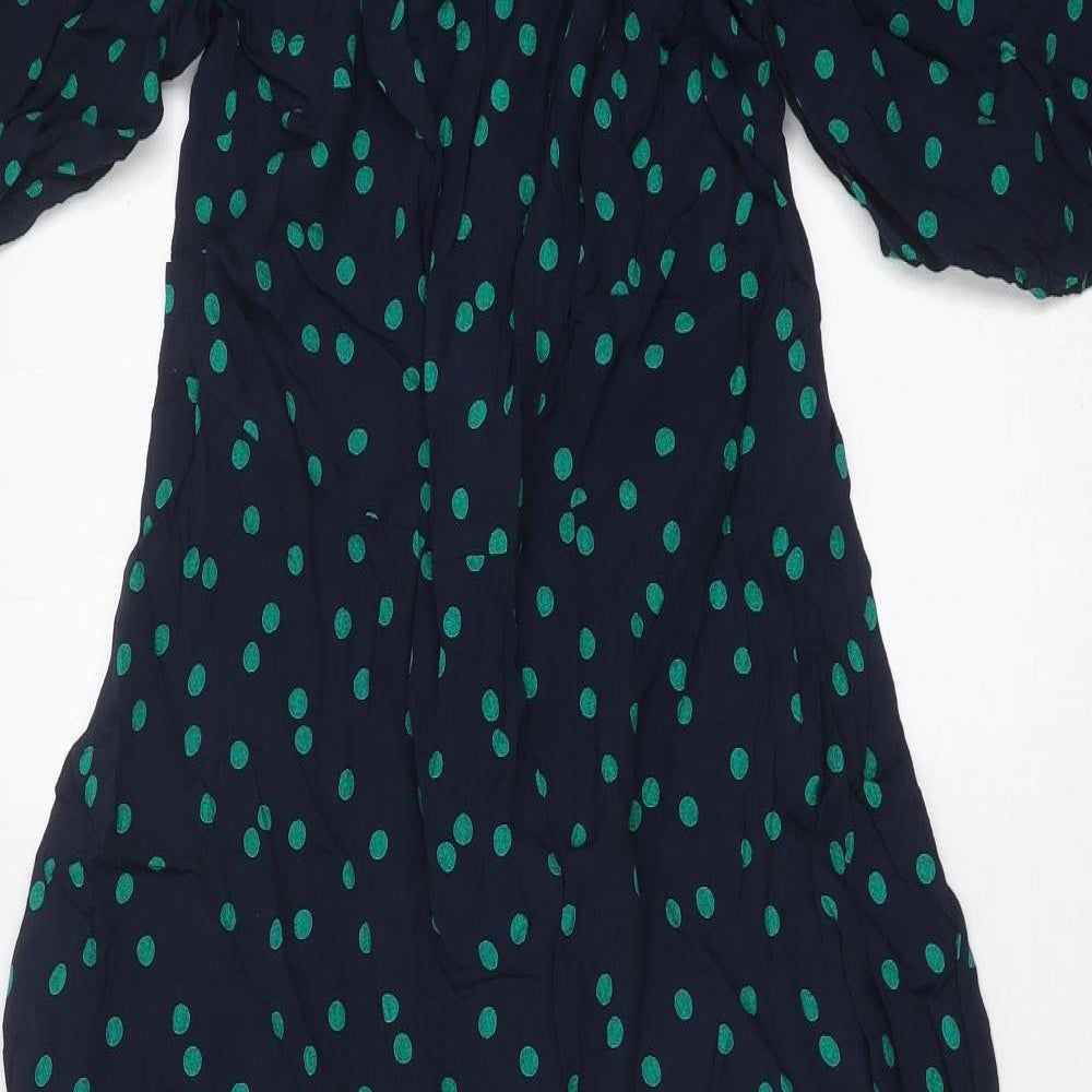 Marks and Spencer Womens Blue Polka Dot Polyester A-Line Size 12 Round Neck Pullover