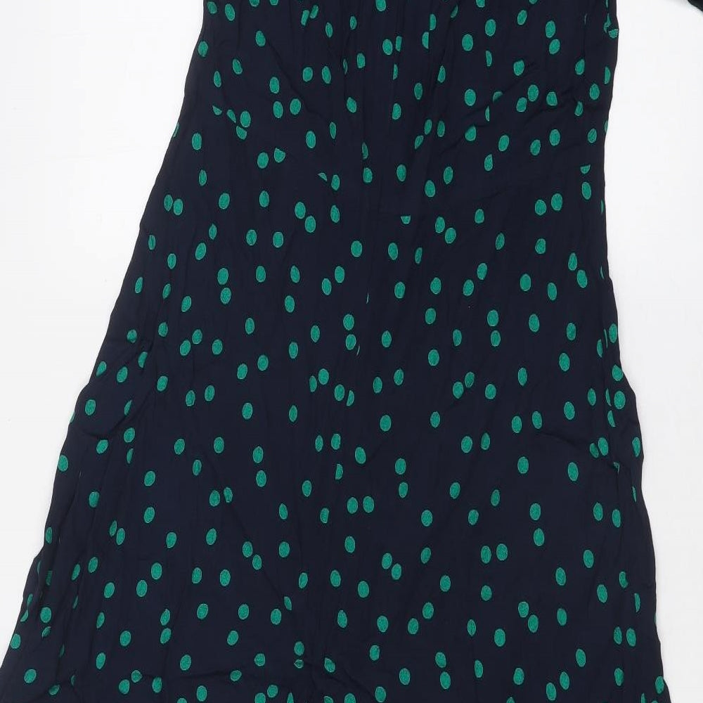 Marks and Spencer Womens Blue Polka Dot Polyester A-Line Size 12 Round Neck Pullover