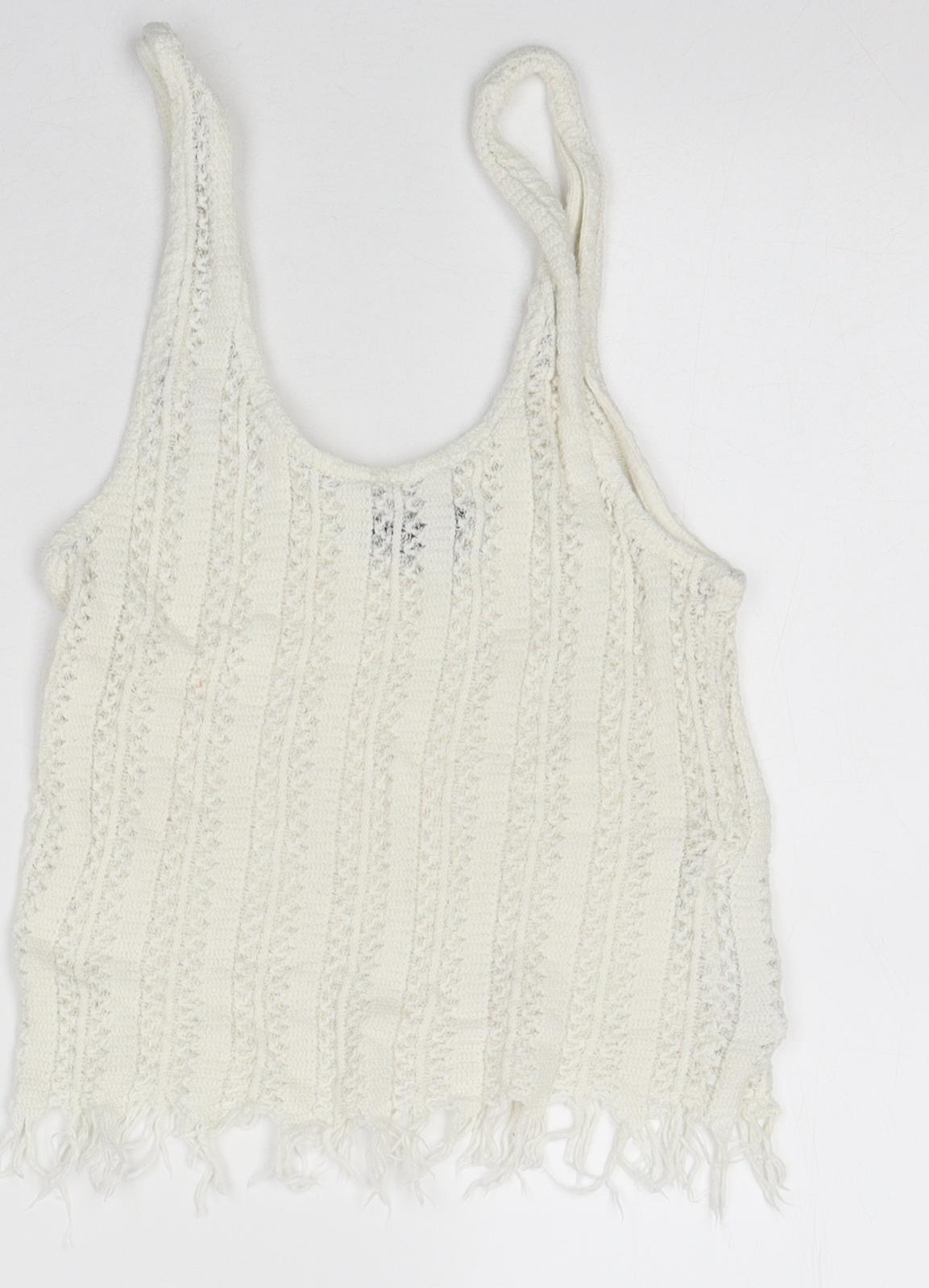 Topshop Womens White Polyester Cropped T-Shirt Size 10 Round Neck