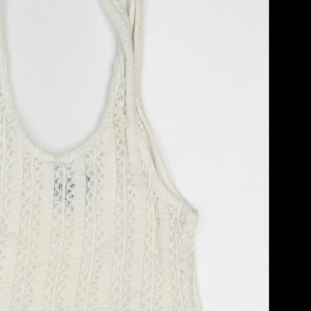 Topshop Womens White Polyester Cropped T-Shirt Size 10 Round Neck