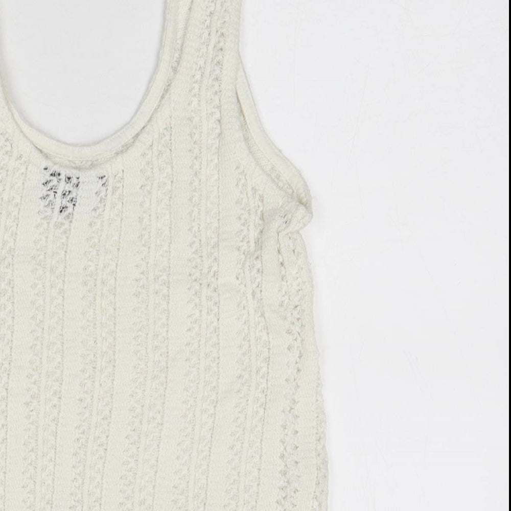 Topshop Womens White Polyester Cropped T-Shirt Size 10 Round Neck